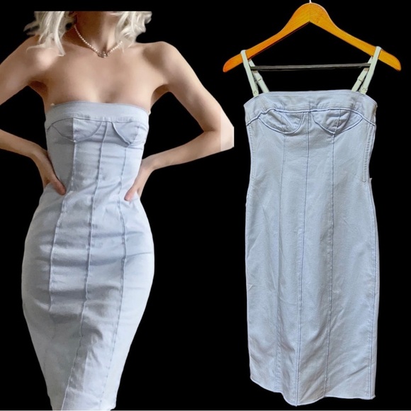 Dolce & Gabbana D&G Y2K baby blue soft denim bra cup fitted dress small